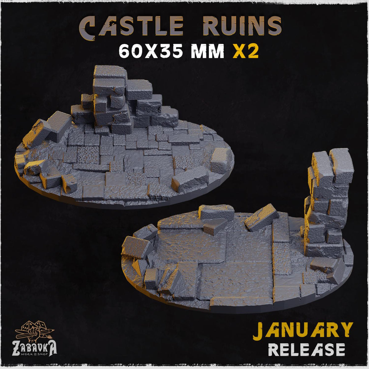 Castle Ruins Miniature Bases & Toppers | 25mm 32mm 40mm Round Oval Sizes | Medieval Fantasy Wargaming Resin Base Set | Magnet Ready