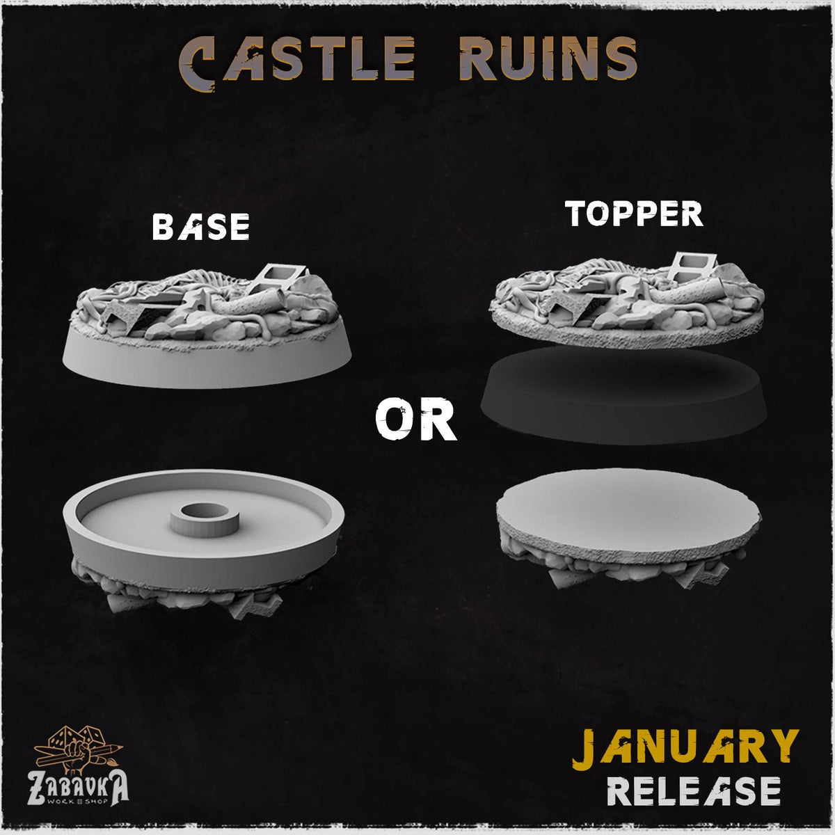 Castle Ruins Miniature Bases & Toppers | 25mm 32mm 40mm Round Oval Sizes | Medieval Fantasy Wargaming Resin Base Set | Magnet Ready