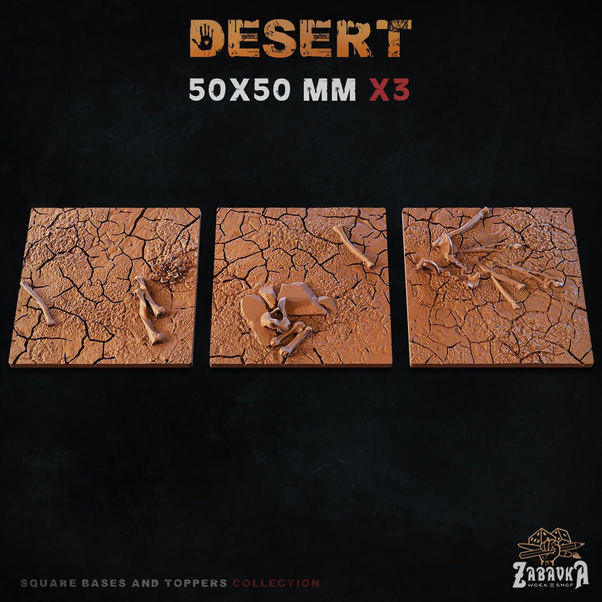 Desert Square Miniature Bases & Toppers | 25mm 30mm 40mm 50mm Rectangle Sizes | Rank and Flank Wargaming Resin Base Set | Magnet Ready