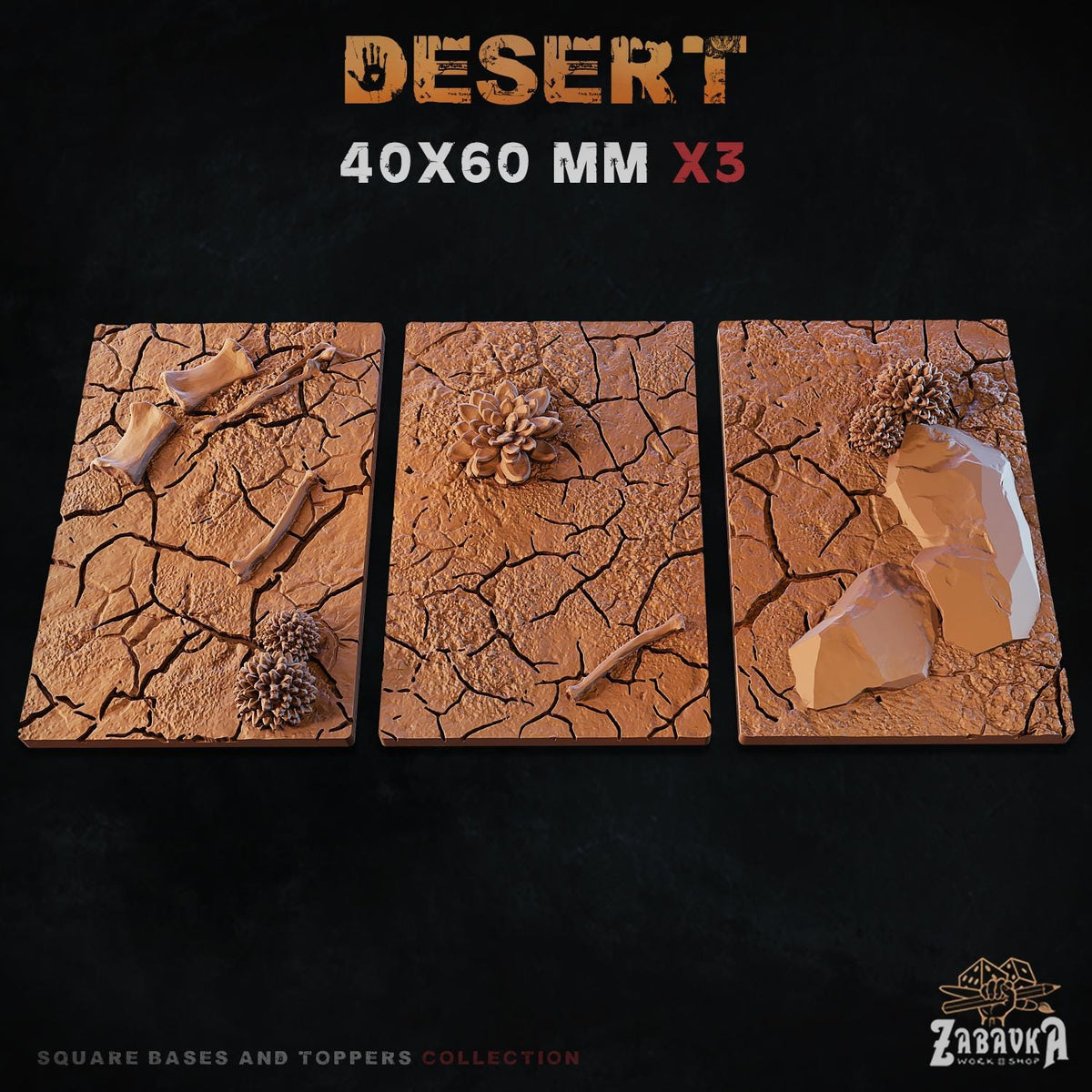 Desert Square Miniature Bases & Toppers | 25mm 30mm 40mm 50mm Rectangle Sizes | Rank and Flank Wargaming Resin Base Set | Magnet Ready