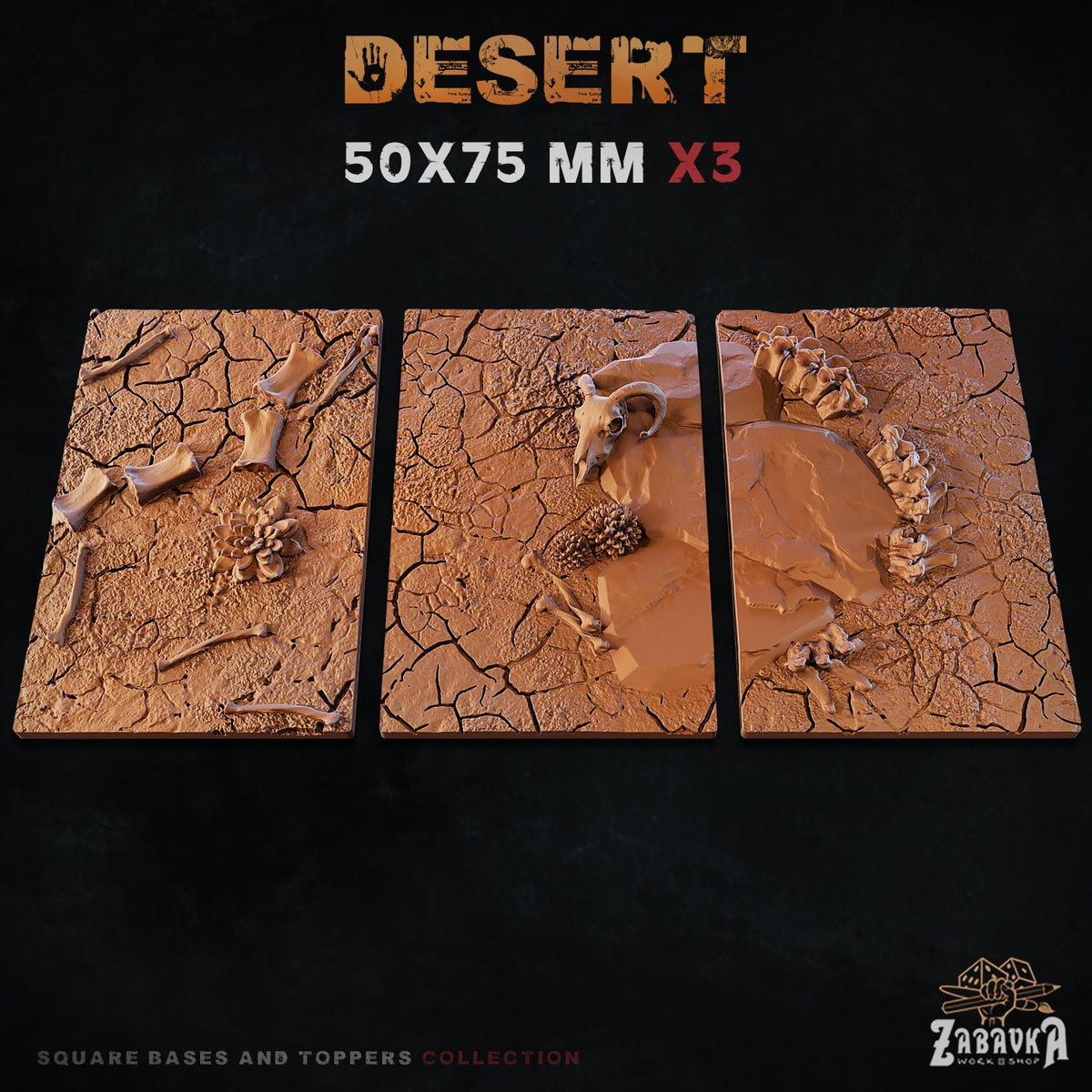 Desert Square Miniature Bases & Toppers | 25mm 30mm 40mm 50mm Rectangle Sizes | Rank and Flank Wargaming Resin Base Set | Magnet Ready