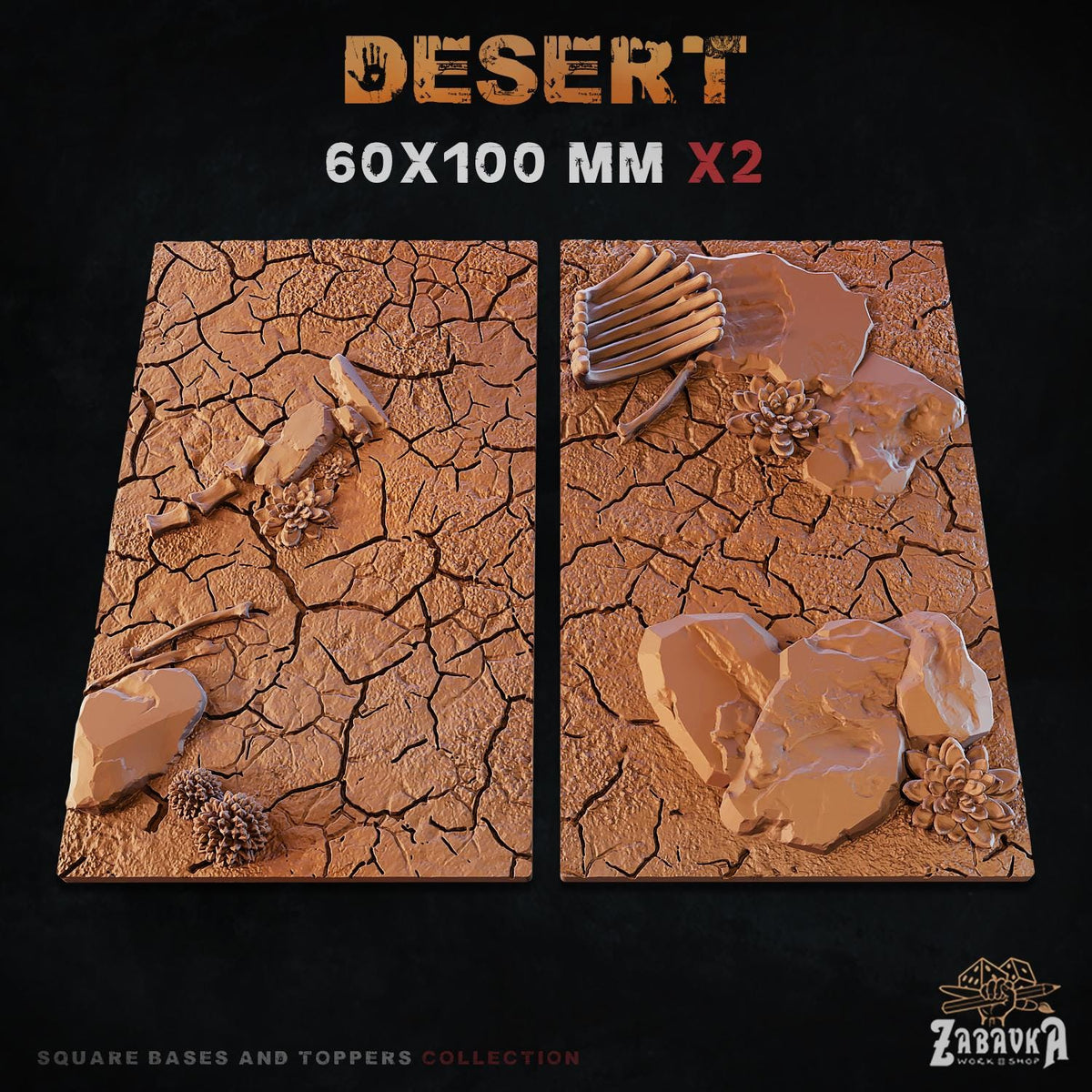 Desert Square Miniature Bases & Toppers | 25mm 30mm 40mm 50mm Rectangle Sizes | Rank and Flank Wargaming Resin Base Set | Magnet Ready