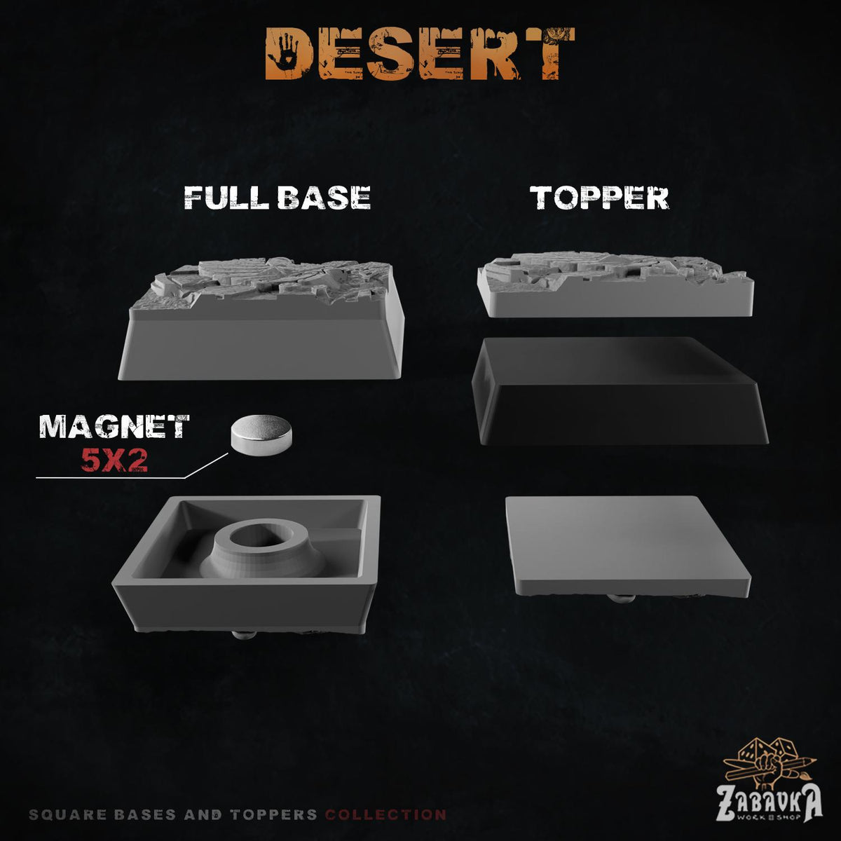 Desert Square Miniature Bases & Toppers | 25mm 30mm 40mm 50mm Rectangle Sizes | Rank and Flank Wargaming Resin Base Set | Magnet Ready