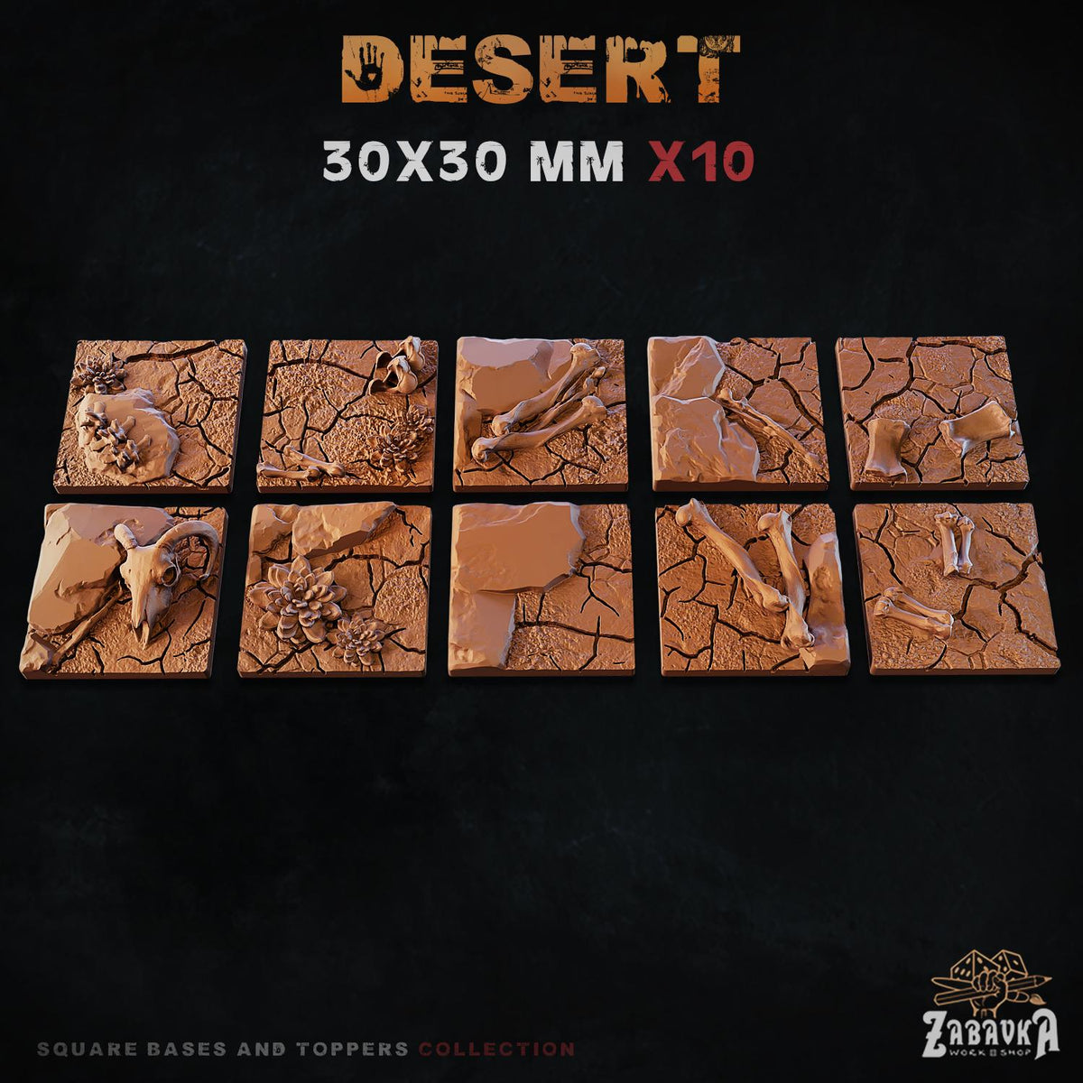 Desert Square Miniature Bases & Toppers | 25mm 30mm 40mm 50mm Rectangle Sizes | Rank and Flank Wargaming Resin Base Set | Magnet Ready
