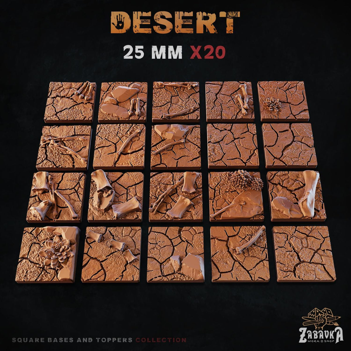 Desert Square Miniature Bases & Toppers | 25mm 30mm 40mm 50mm Rectangle Sizes | Rank and Flank Wargaming Resin Base Set | Magnet Ready