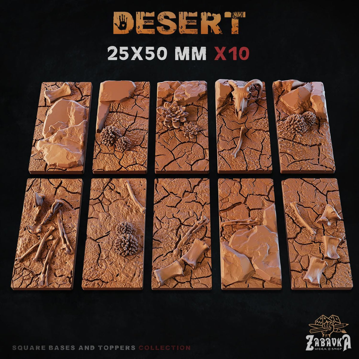 Desert Square Miniature Bases & Toppers | 25mm 30mm 40mm 50mm Rectangle Sizes | Rank and Flank Wargaming Resin Base Set | Magnet Ready