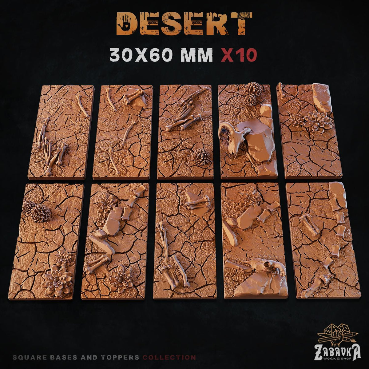 Desert Square Miniature Bases & Toppers | 25mm 30mm 40mm 50mm Rectangle Sizes | Rank and Flank Wargaming Resin Base Set | Magnet Ready