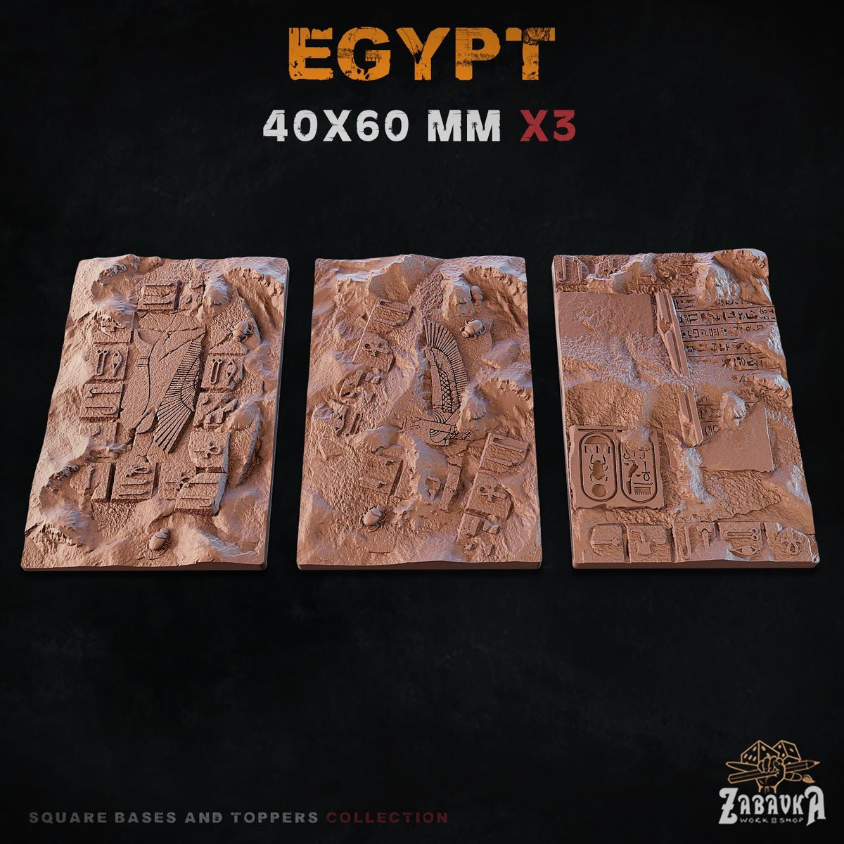 Egyptian Tomb Square Miniature Bases & Toppers | 25mm 30mm 40mm 50mm Rectangle Sizes | Rank and Flank Wargaming Resin Base Set | Magnets
