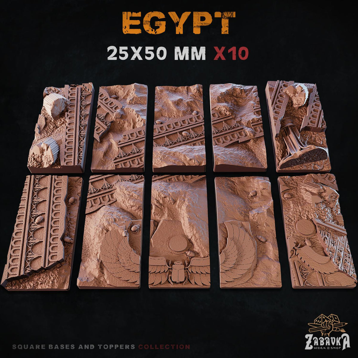 Egyptian Tomb Square Miniature Bases & Toppers | 25mm 30mm 40mm 50mm Rectangle Sizes | Rank and Flank Wargaming Resin Base Set | Magnets