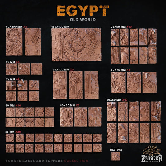 Egyptian Tomb Square Miniature Bases & Toppers | 25mm 30mm 40mm 50mm Rectangle Sizes | Rank and Flank Wargaming Resin Base Set | Magnets