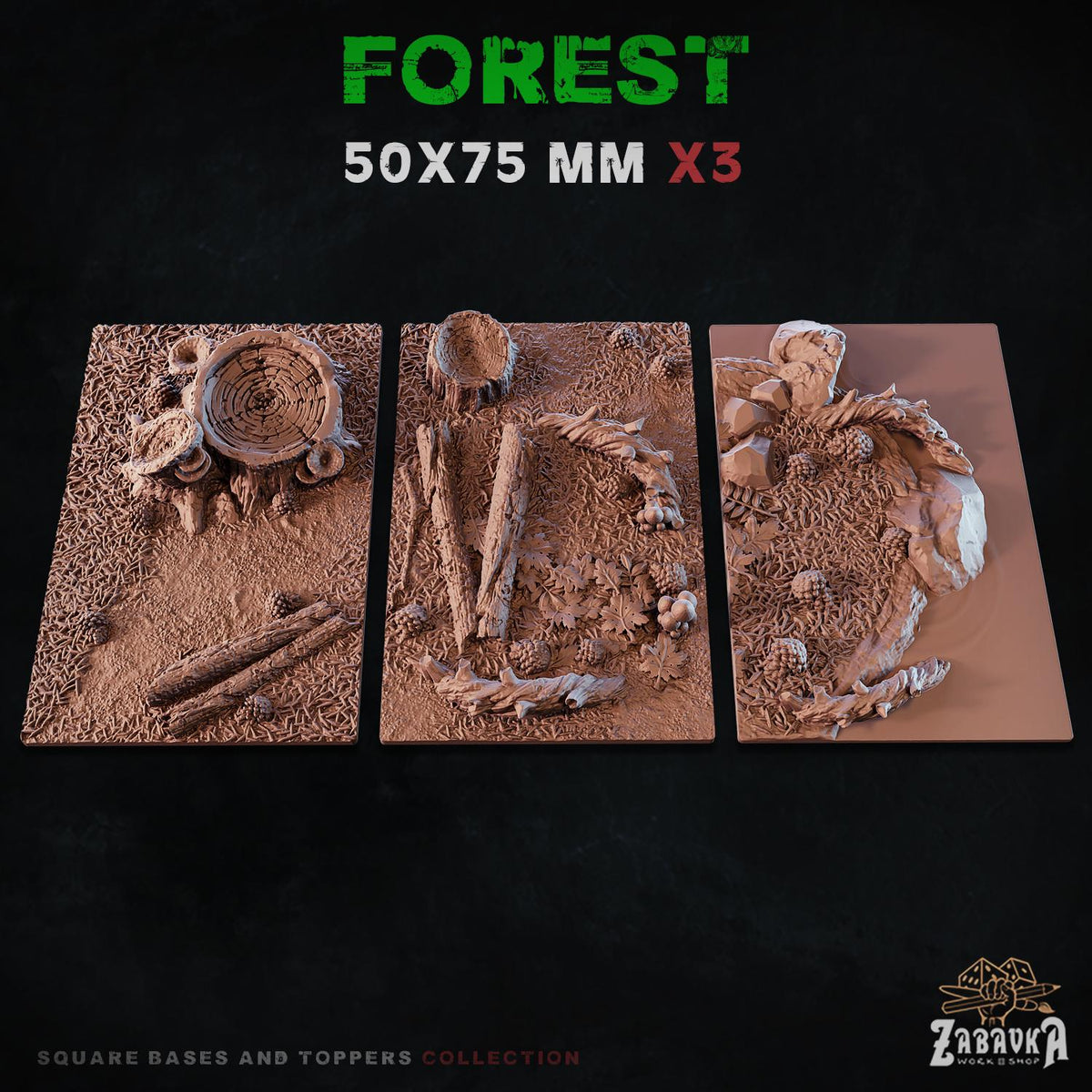 Forest Square Miniature Bases & Toppers | 25mm 30mm 40mm 50mm Rectangle Sizes | Rank and Flank Wargaming Resin Base Set | Magnet Ready
