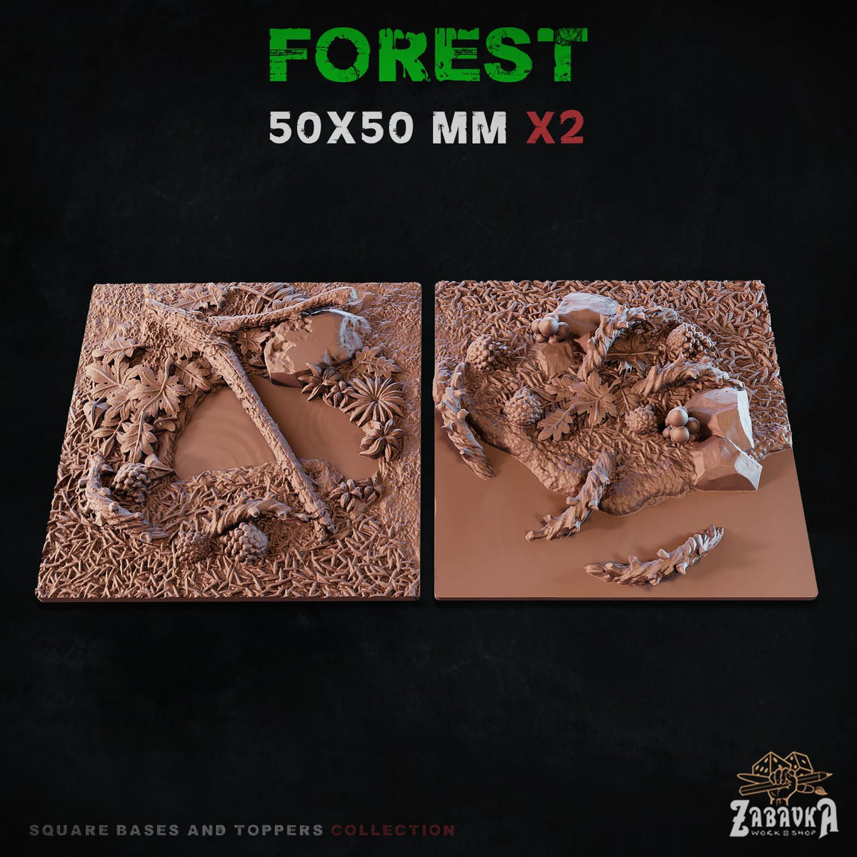 Forest Square Miniature Bases & Toppers | 25mm 30mm 40mm 50mm Rectangle Sizes | Rank and Flank Wargaming Resin Base Set | Magnet Ready