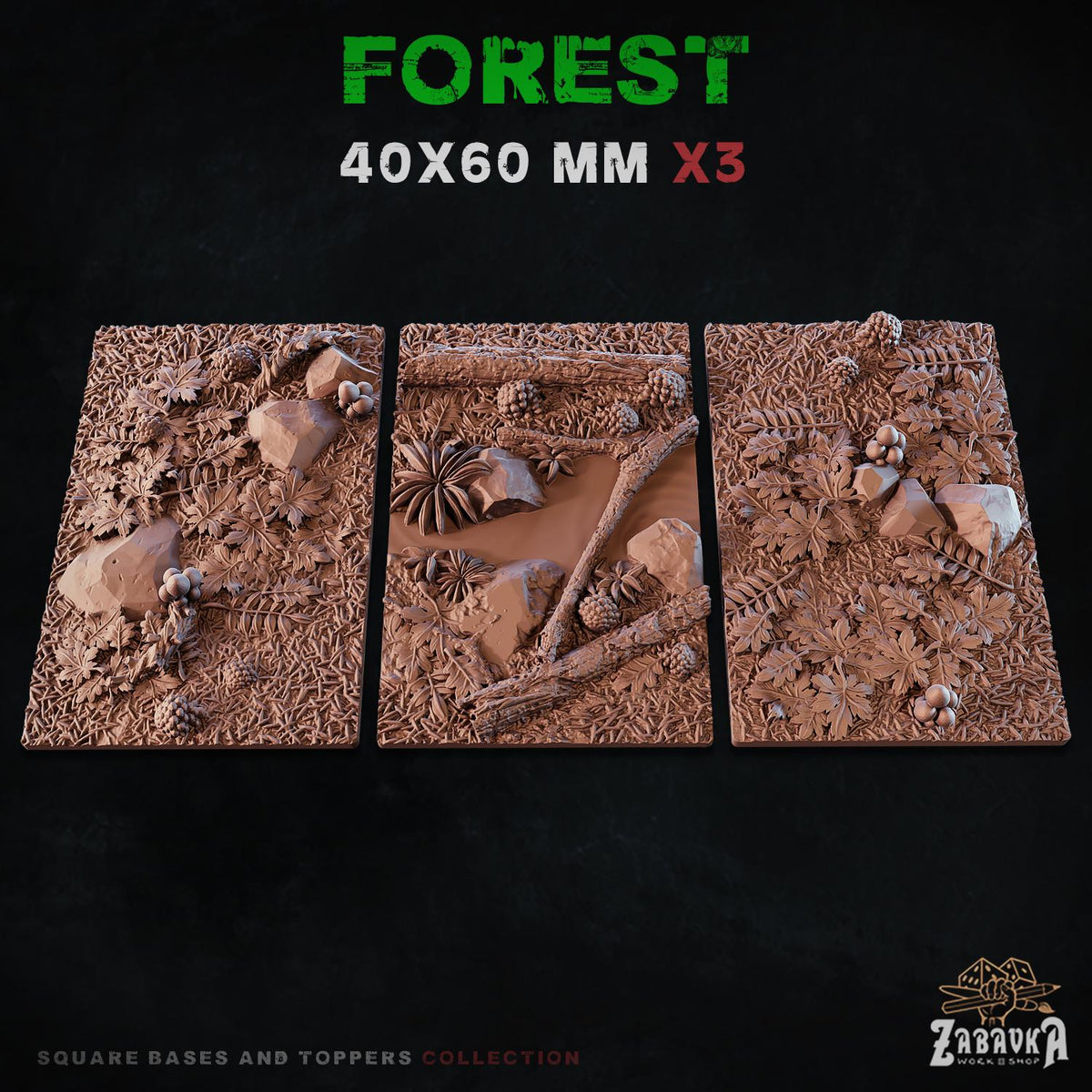 Forest Square Miniature Bases & Toppers | 25mm 30mm 40mm 50mm Rectangle Sizes | Rank and Flank Wargaming Resin Base Set | Magnet Ready
