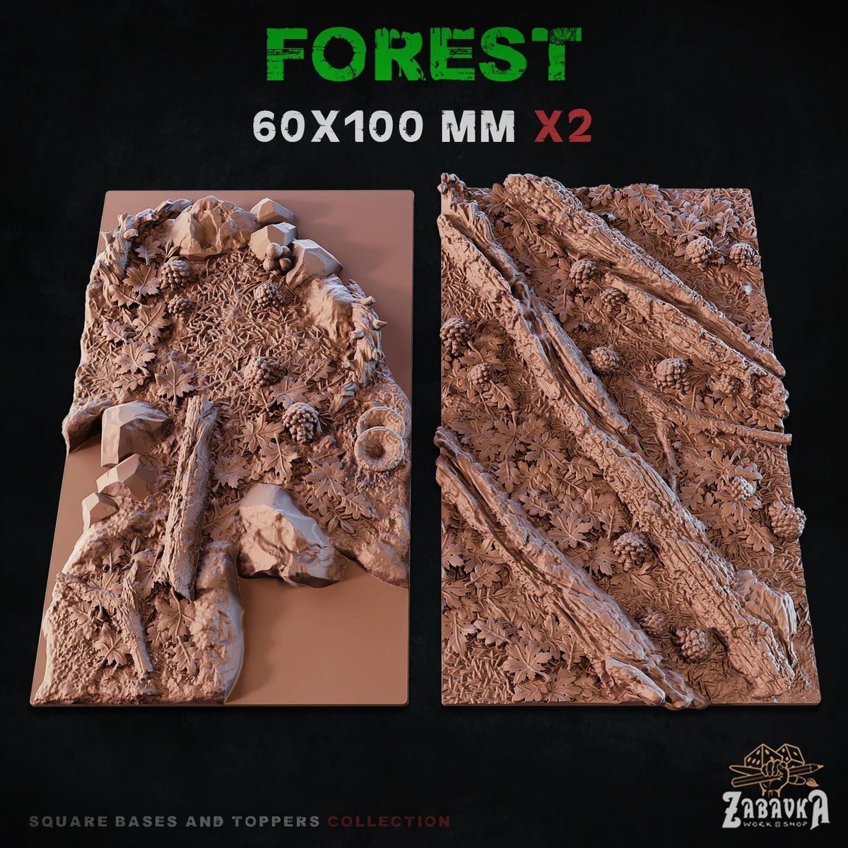 Forest Square Miniature Bases & Toppers | 25mm 30mm 40mm 50mm Rectangle Sizes | Rank and Flank Wargaming Resin Base Set | Magnet Ready
