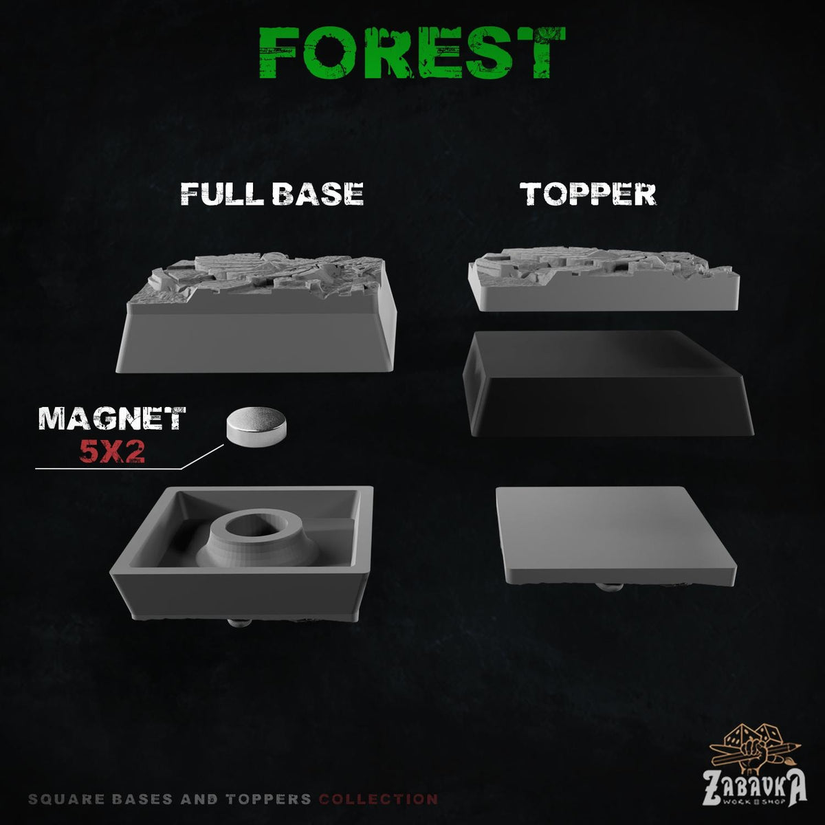 Forest Square Miniature Bases & Toppers | 25mm 30mm 40mm 50mm Rectangle Sizes | Rank and Flank Wargaming Resin Base Set | Magnet Ready