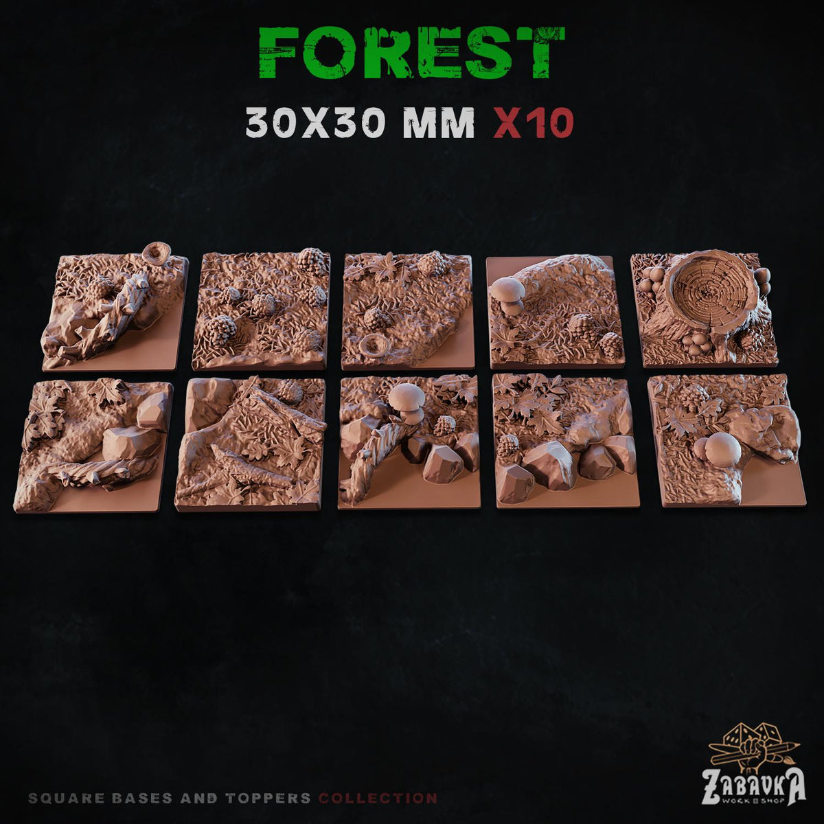 Forest Square Miniature Bases & Toppers | 25mm 30mm 40mm 50mm Rectangle Sizes | Rank and Flank Wargaming Resin Base Set | Magnet Ready