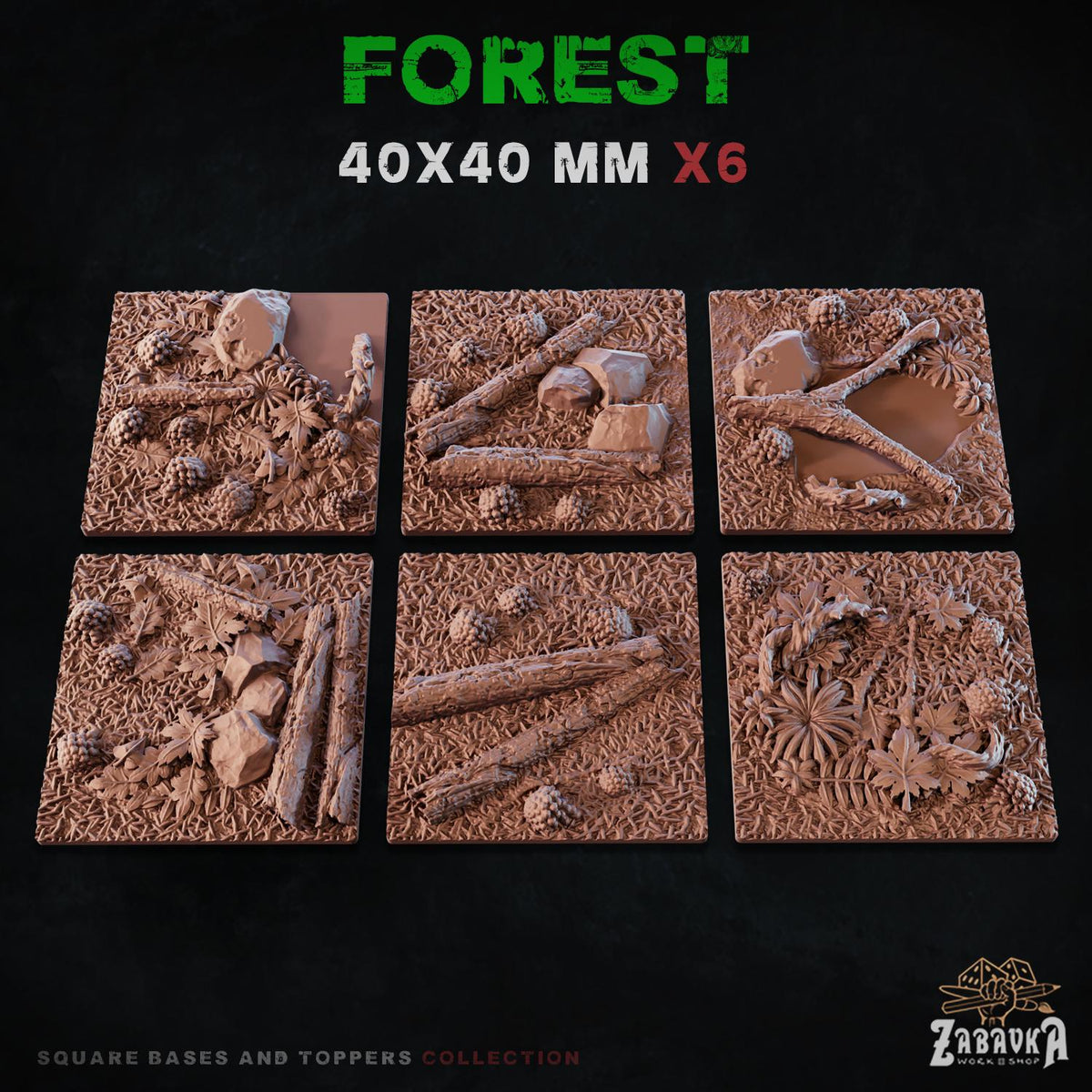 Forest Square Miniature Bases & Toppers | 25mm 30mm 40mm 50mm Rectangle Sizes | Rank and Flank Wargaming Resin Base Set | Magnet Ready
