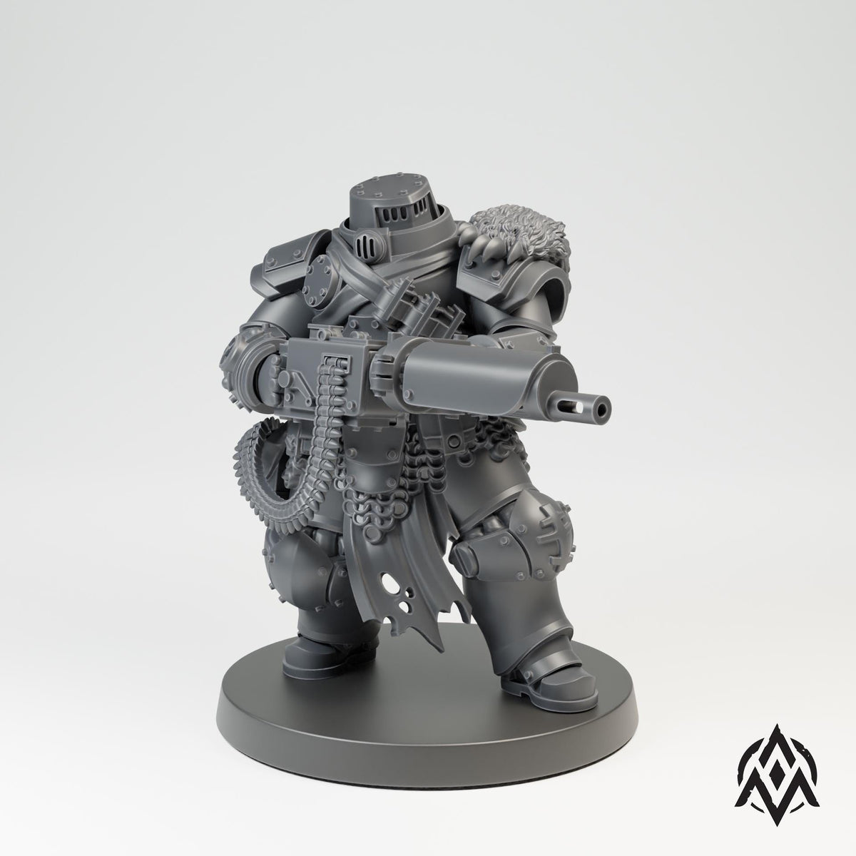 Bearskin Heavy Infantry Miniature, 32mm Resin Armored Machine Gunner, Dieselpunk Tabletop Figure, Gothic Sci Fi Soldier, Grimdark Wargaming