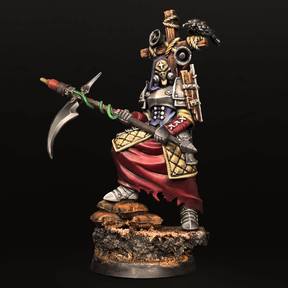 Crowfather War Prophet Miniature | 32mm Grimdark Raven Priest Resin Mini | Unpainted Dark Wargaming Figure | Crow Scythe Cult Leader