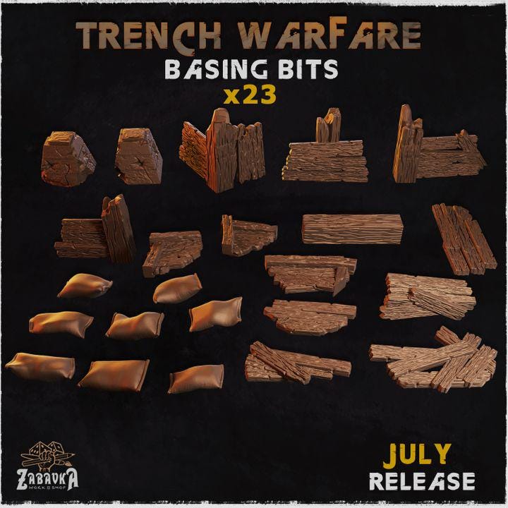 Trench Warfare Basing Bits | Sandbag Duckboard & Fence Resin Pieces | Miniature Base Decoration | WW1 Military Wargaming Diorama Scatter