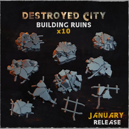 Modern Building Ruins Basing Bits | Urban Debris Wall & Sign Resin Pieces | Miniature Base Decoration | City Wargaming Diorama Scatter