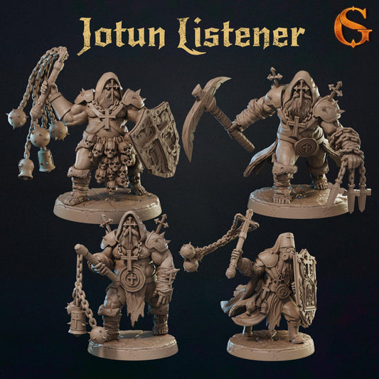 Jotun Listener Miniature | 40mm Norse Giant Cult Champion Resin Mini | Unpainted Grimdark Leader Figure | Dark Wargaming Boss Character