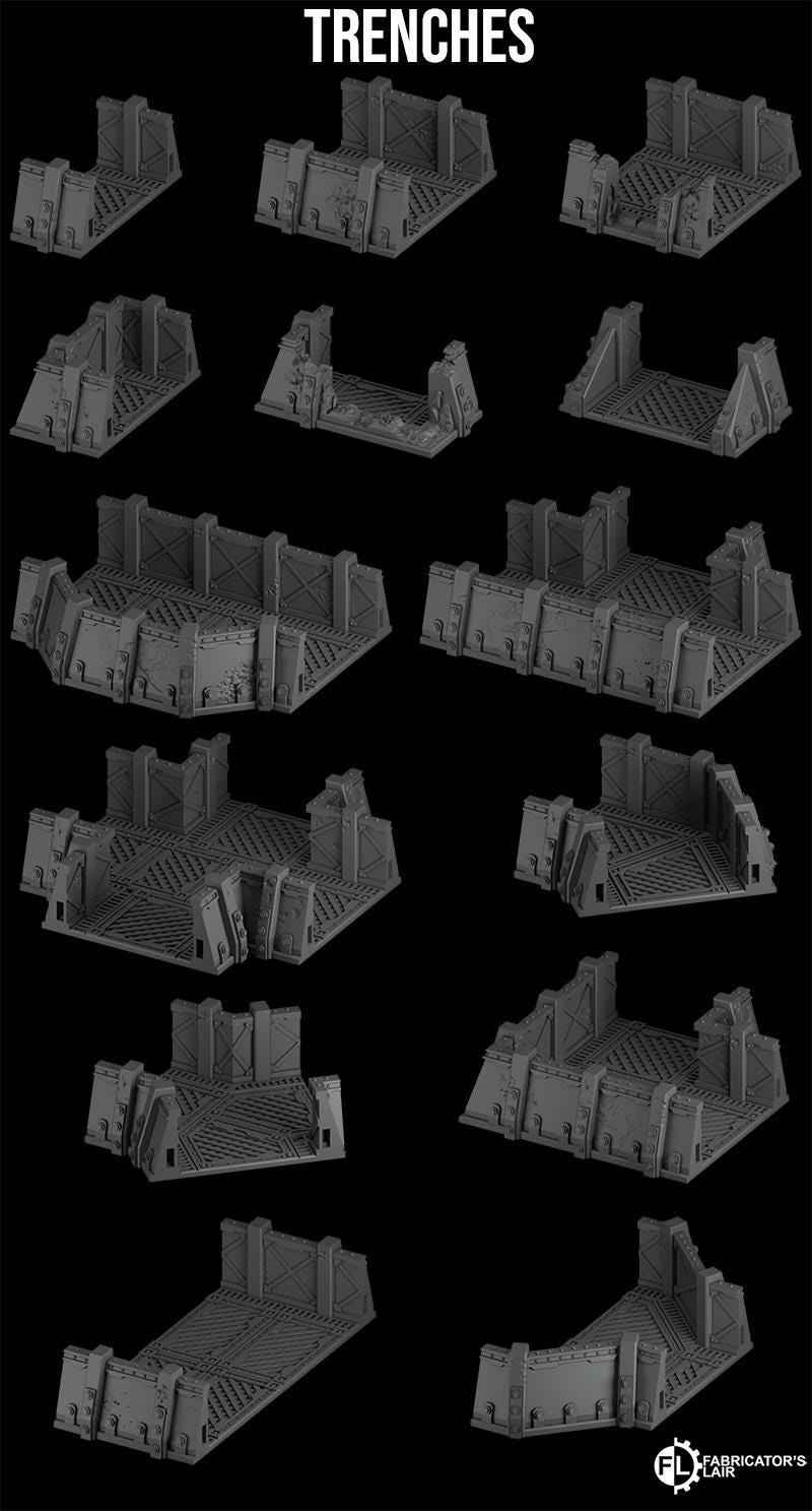 Modular Trench Terrain Set, 32mm Resin Fortified Walls, Sci Fi Battlefield Scenery, Defensive Barricade System