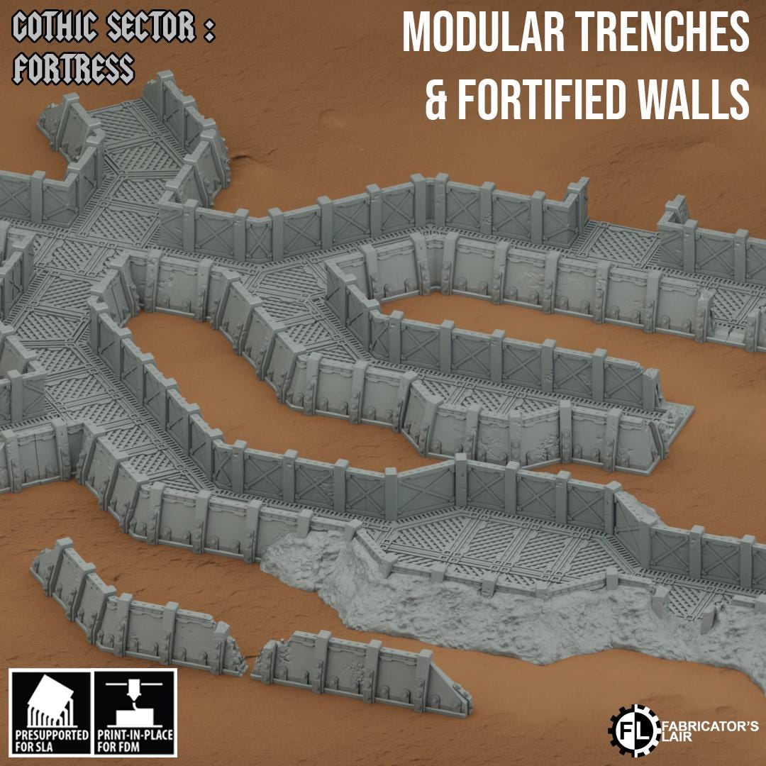 Modular Trench Terrain Set, 32mm Resin Fortified Walls, Sci Fi Battlefield Scenery, Defensive Barricade System