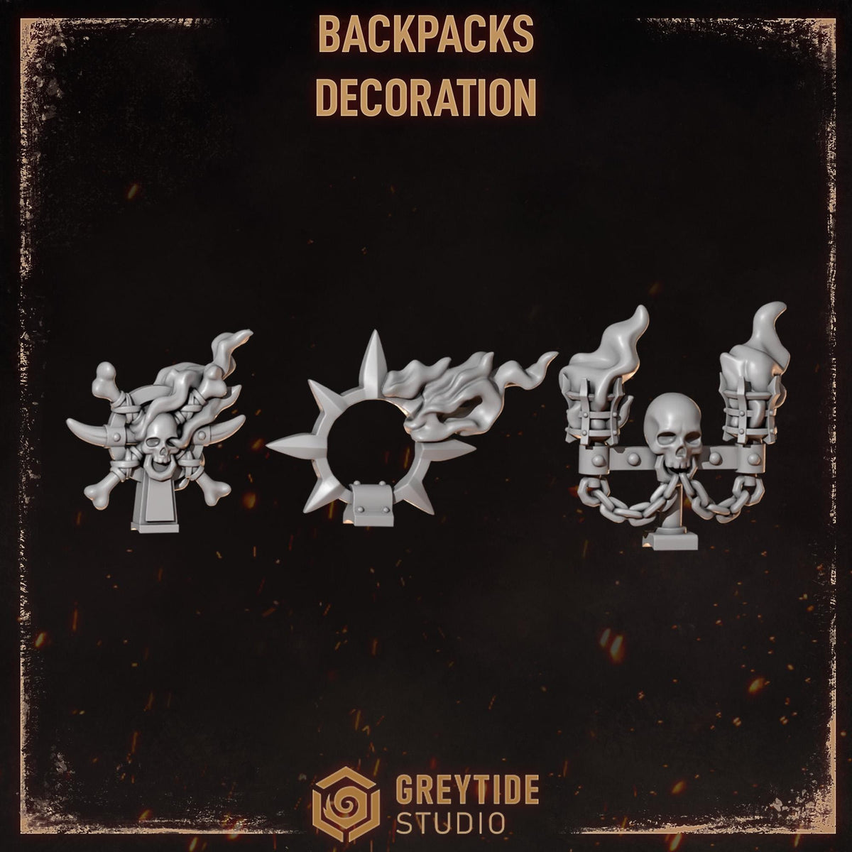 Cursed Company 2 Conversion Bits Pack | Flaming Skull Helmet & Weapon Resin Bits | Miniature Kitbash Set | Grimdark Wargaming Fire FX