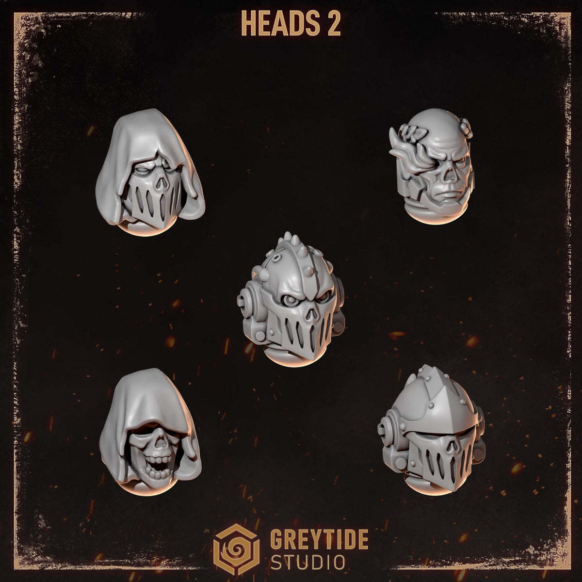Cursed Company 2 Conversion Bits Pack | Flaming Skull Helmet & Weapon Resin Bits | Miniature Kitbash Set | Grimdark Wargaming Fire FX