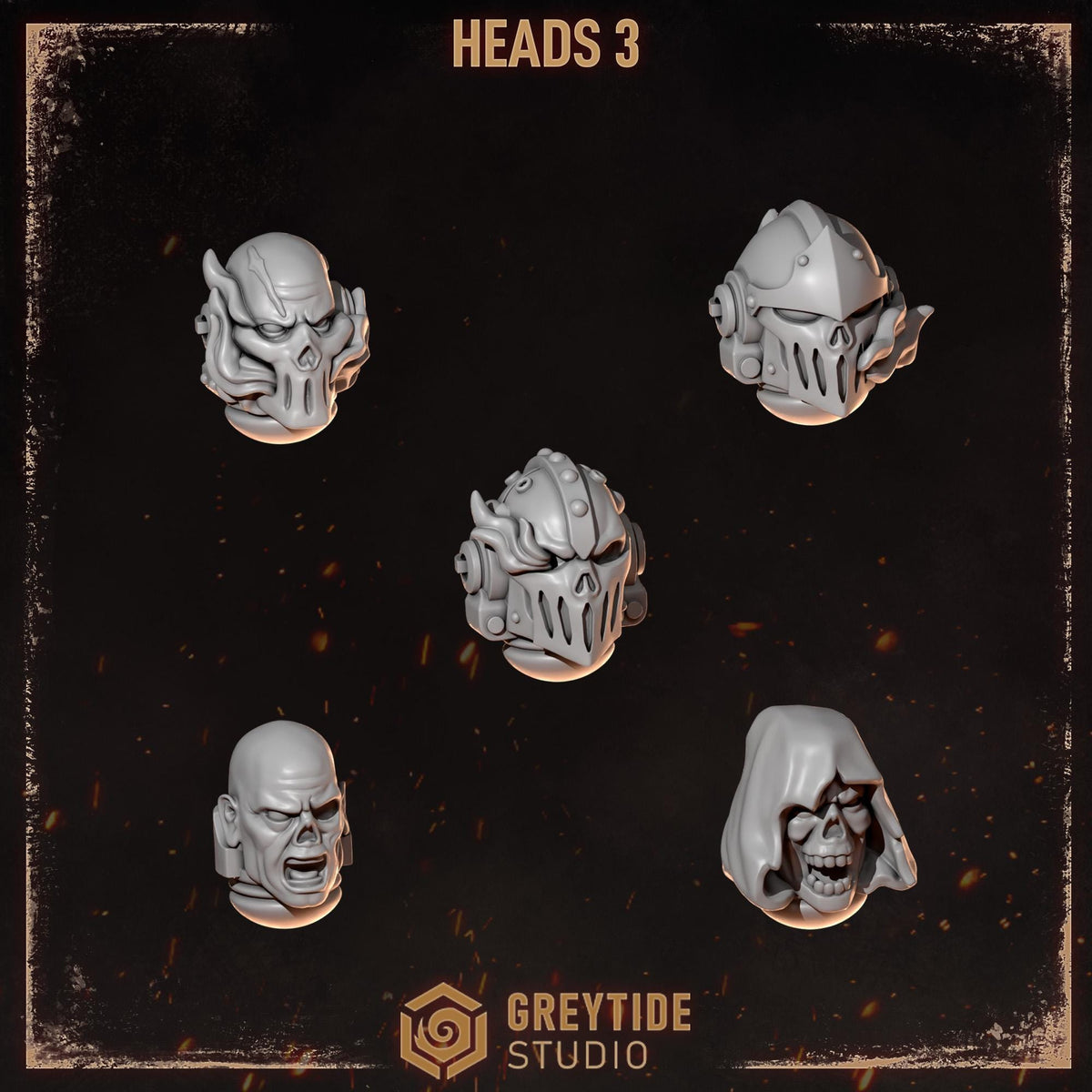 Cursed Company 2 Conversion Bits Pack | Flaming Skull Helmet & Weapon Resin Bits | Miniature Kitbash Set | Grimdark Wargaming Fire FX
