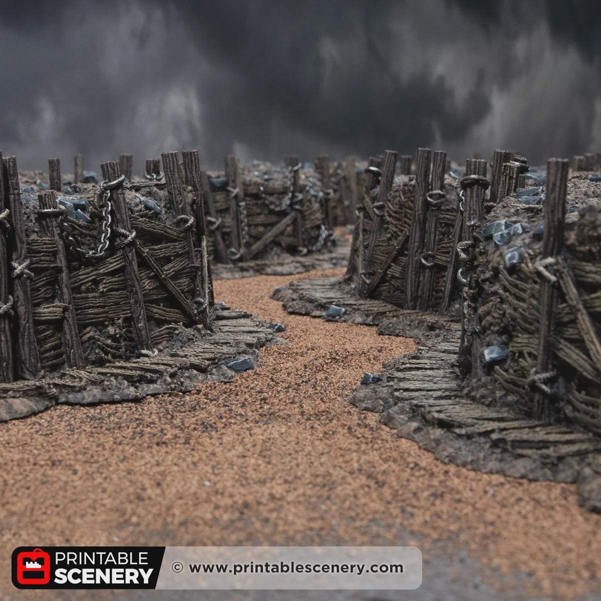 Trench Forts Terrain | Modular Ruined Barricades | 32mm Grimdark Wargaming Scenery | Gothic Defensive Walls