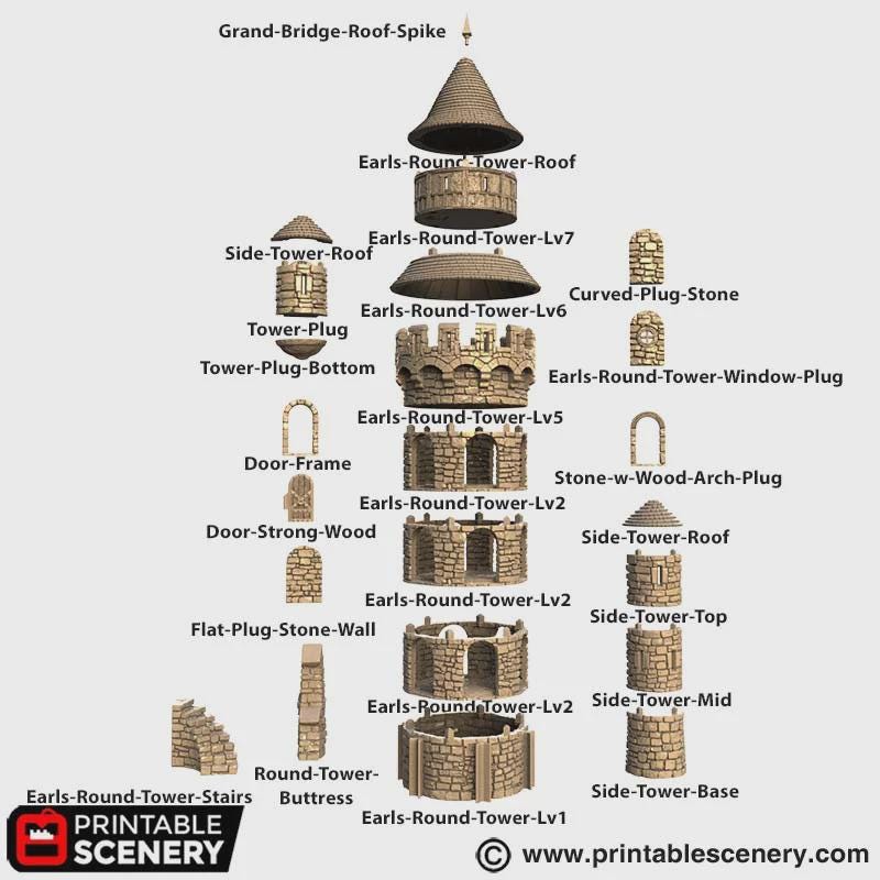 Medieval Round Tower Terrain, 32mm Fantasy Castle Keep, Multi Level Tabletop Building, Fortified Fortress Scenery
