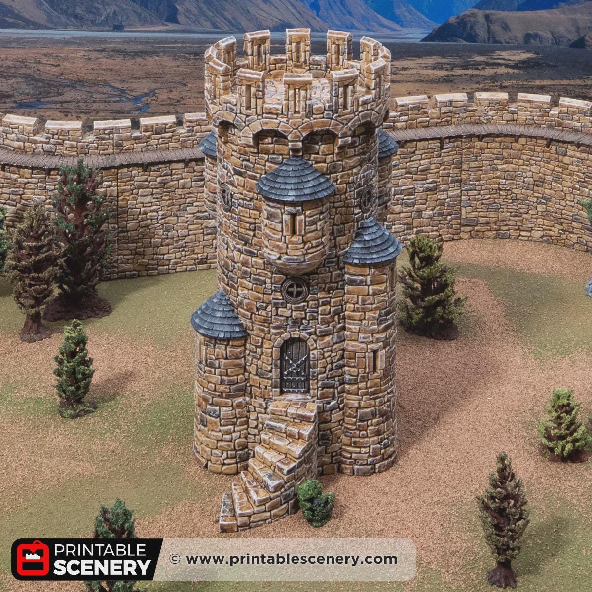 Medieval Round Tower Terrain, 32mm Fantasy Castle Keep, Multi Level Tabletop Building, Fortified Fortress Scenery