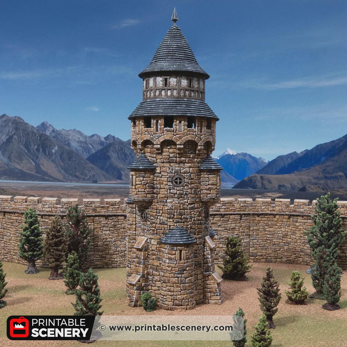 Medieval Round Tower Terrain, 32mm Fantasy Castle Keep, Multi Level Tabletop Building, Fortified Fortress Scenery