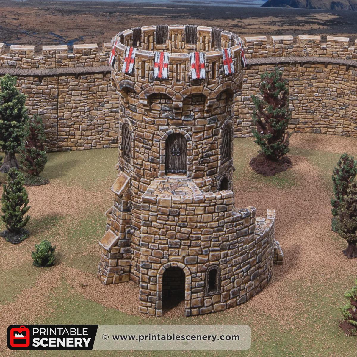 Medieval Count’s Tower Terrain, 32mm Fantasy Castle Keep, Modular Round Fortress, Multi Level Tabletop Building