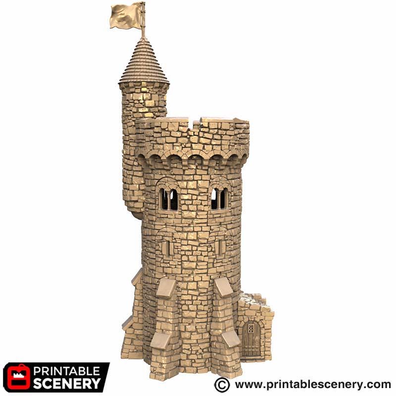 Medieval Round Bastion Tower Terrain, 32mm Fantasy Castle Keep, Modular Battlement Building, Tabletop Scenery