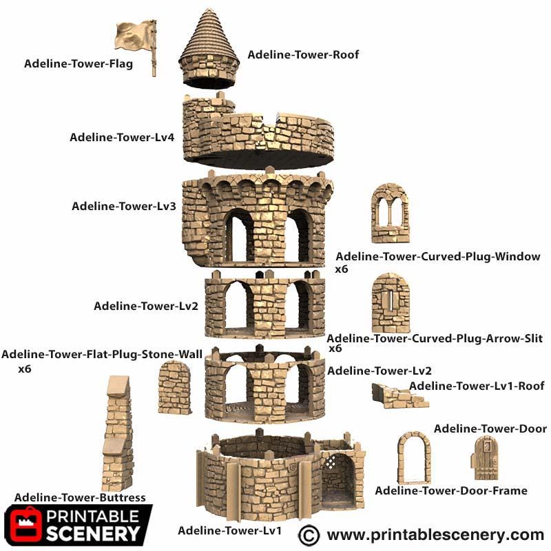 Medieval Round Bastion Tower Terrain, 32mm Fantasy Castle Keep, Modular Battlement Building, Tabletop Scenery