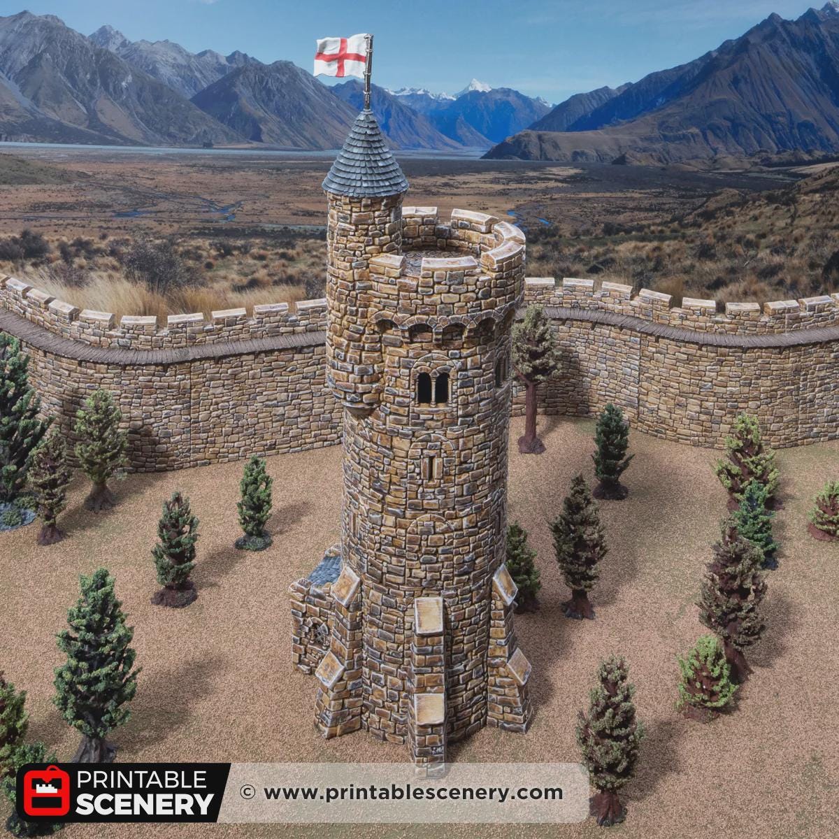 Medieval Round Bastion Tower Terrain, 32mm Fantasy Castle Keep, Modular Battlement Building, Tabletop Scenery