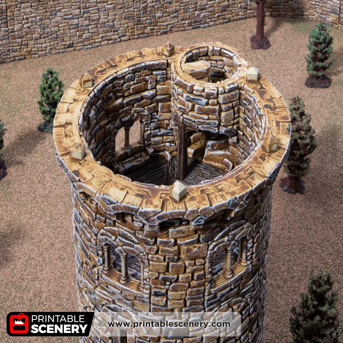 Medieval Round Bastion Tower Terrain, 32mm Fantasy Castle Keep, Modular Battlement Building, Tabletop Scenery