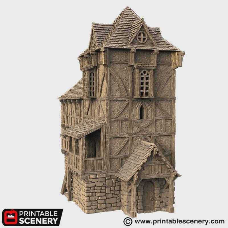 Medieval Wattle and Daub House, 32mm Fantasy Castle Living Quarters, Multi Level Tabletop Building, Modular Village Terrain