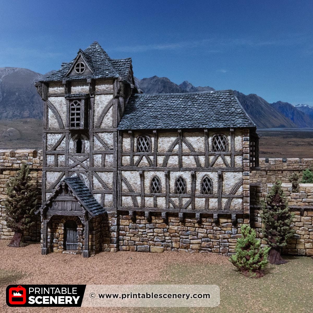 Medieval Wattle and Daub House, 32mm Fantasy Castle Living Quarters, Multi Level Tabletop Building, Modular Village Terrain