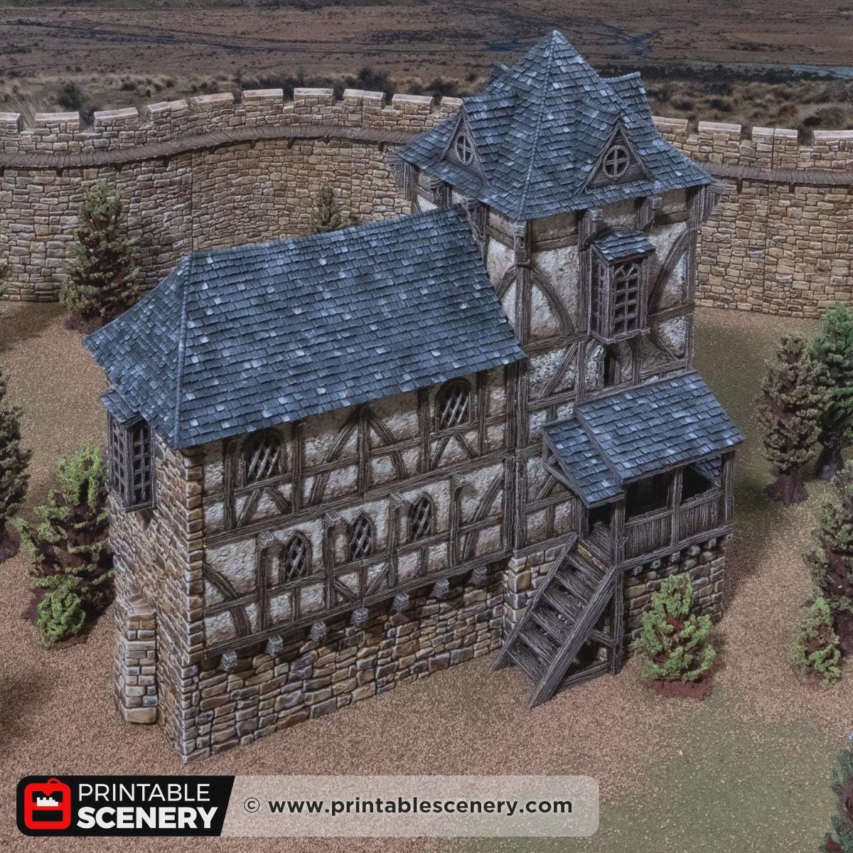 Medieval Wattle and Daub House, 32mm Fantasy Castle Living Quarters, Multi Level Tabletop Building, Modular Village Terrain