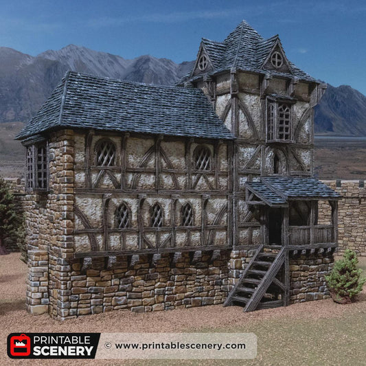 Medieval Wattle and Daub House, 32mm Fantasy Castle Living Quarters, Multi Level Tabletop Building, Modular Village Terrain
