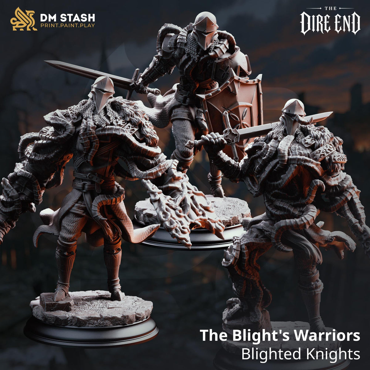 Grimdark Plague Campaign Miniature Collection | 21 Resin Minis Bust & Village Terrain Set | Unpainted Dark Fantasy RPG Bundle | DnD Knights