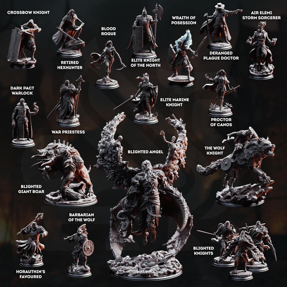 Grimdark Plague Campaign Miniature Collection | 21 Resin Minis Bust & Village Terrain Set | Unpainted Dark Fantasy RPG Bundle | DnD Knights