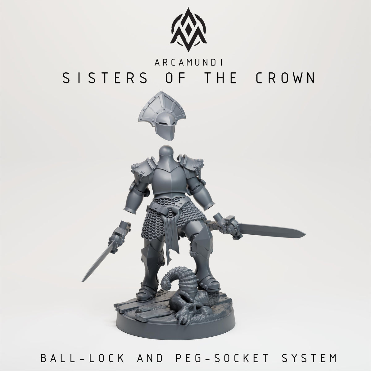 Sisters of the Crown Modular Warrior Nun Miniatures, 32mm Resin Gothic Fantasy Tabletop Set, Customizable Female Fighter Squad