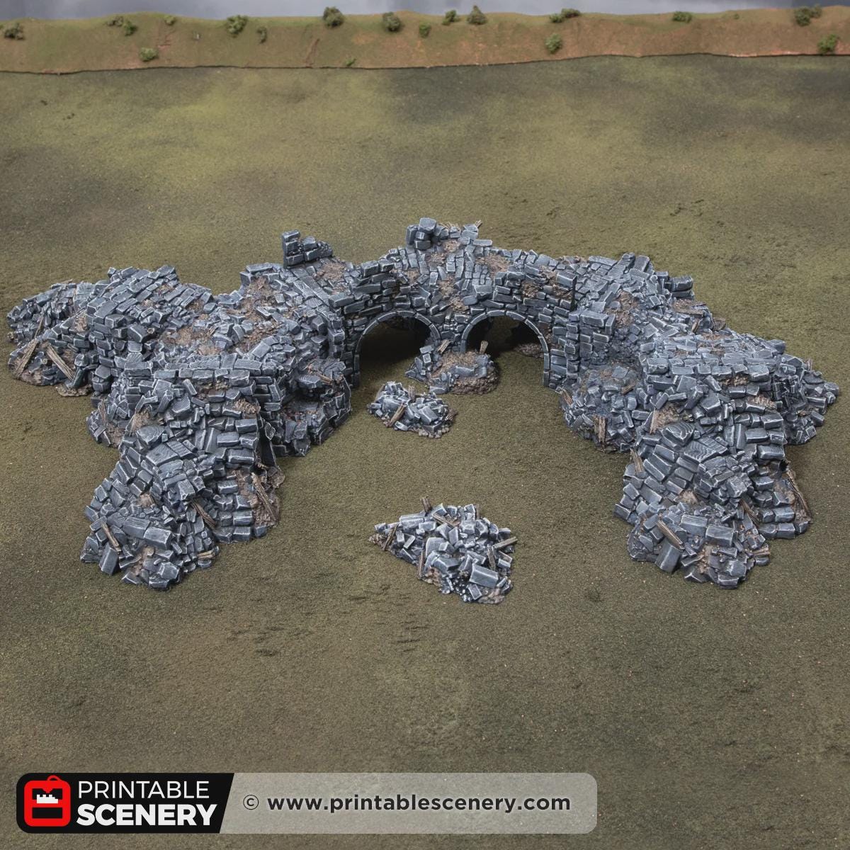 Ruined Gothic Buildings Terrain, 32mm Modular Fantasy Ruins, Broken Bridge and Rubble, Tabletop Battlefield Scenery