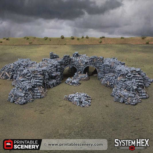 Ruined Gothic Buildings Terrain, 32mm Modular Fantasy Ruins, Broken Bridge and Rubble, Tabletop Battlefield Scenery