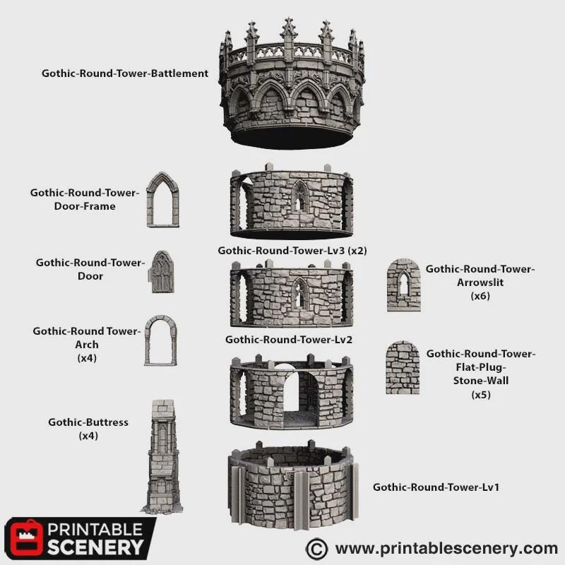 Gothic Gatehouse Terrain, 32mm Dark Fantasy Fortress Entrance, Modular Castle Towers, Tabletop Scenery